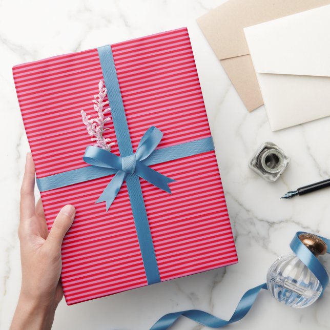 Simple Cute Pink Red Narrow Striped Pattern Chic Wrapping Paper (Gifting)