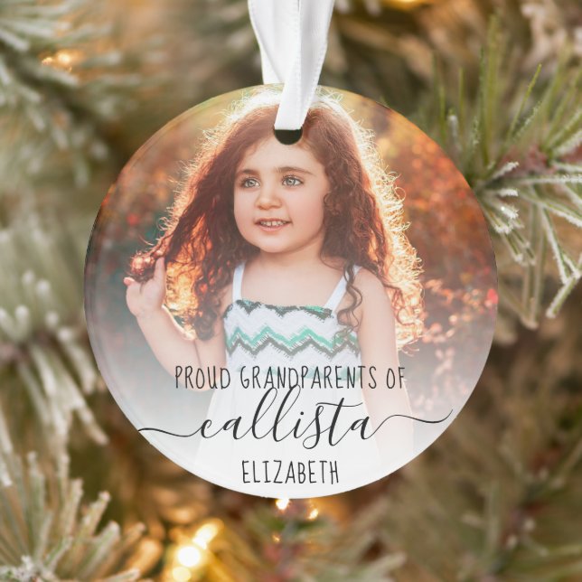 Simple Cute Proud Grandparents Photo Name Ornament (Tree)