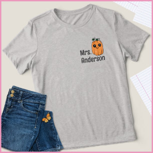Simple Cute Pumpkin Teacher Name Pocket Print Tri-Blend Shirt