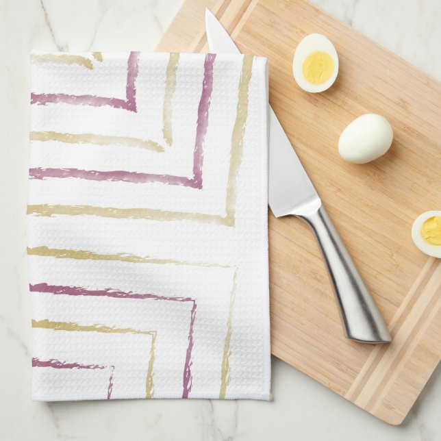 Simple Cute Purple & Golden Stripes Kitchen Towel (Quarter Fold)
