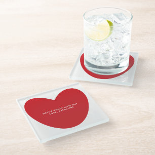 Simple cute red heart custom Valentine's Day Glass Coaster