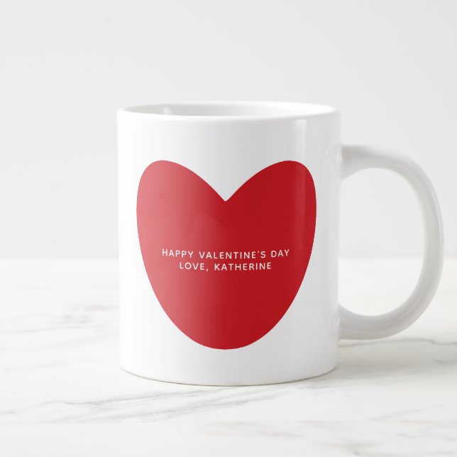 Simple cute red heart personalized Valentine's Day Large Coffee Mug (Right)