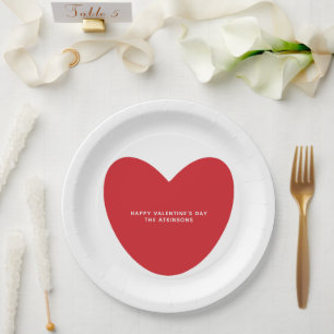 Simple cute red heart personalized Valentine's Day Paper Plate