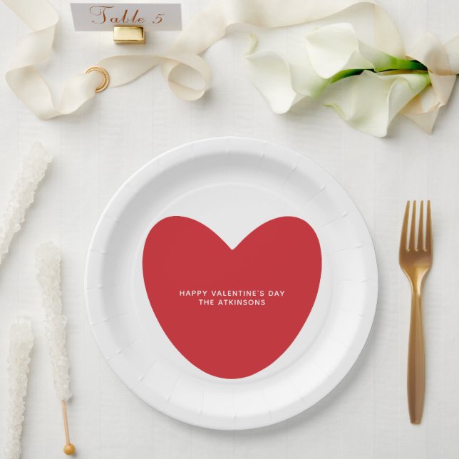 Simple cute red heart personalized Valentine's Day Paper Plate (Wedding)