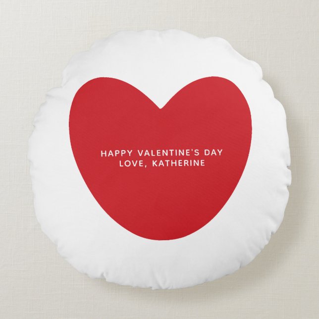 Simple cute red heart personalized Valentine's Day Round Pillow (Front)