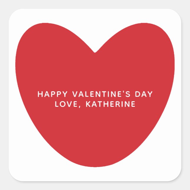 Simple cute red heart personalized Valentine's Day Square Sticker (Front)