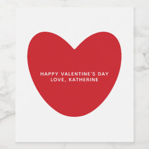 Simple cute red heart personalized Valentine's Day Wine Label