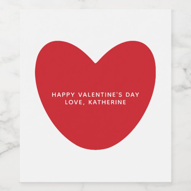 Simple cute red heart personalized Valentine's Day Wine Label (Single Label)