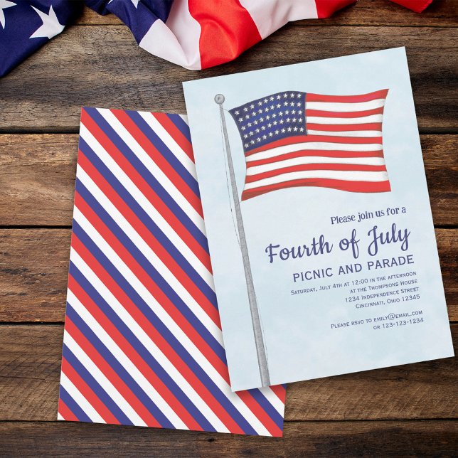 Simple Cute Red White Blue Fourth Of July Flag Invitation (Creator Uploaded)