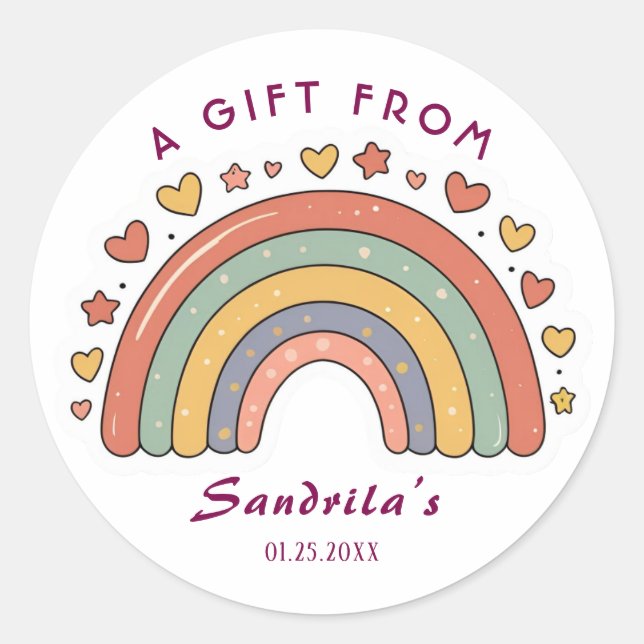 Simple Cute Retro Rainbow Personalized Gift From  Classic Round Sticker (Front)