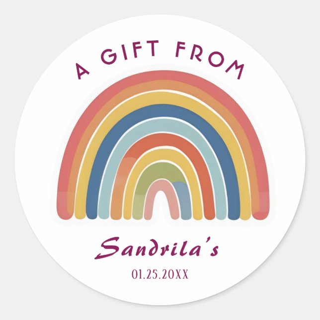 Simple Cute Retro Rainbow Personalized Gift From  Classic Round Sticker (Front)