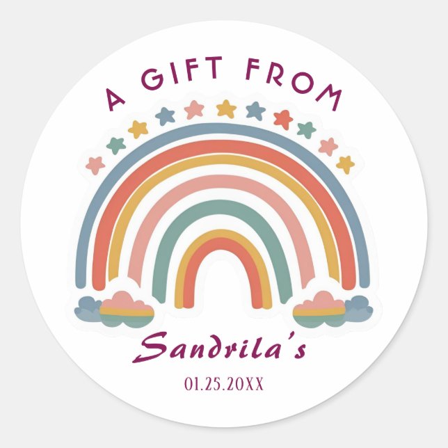 Simple Cute Retro Rainbow Personalized Gift From  Classic Round Sticker (Front)