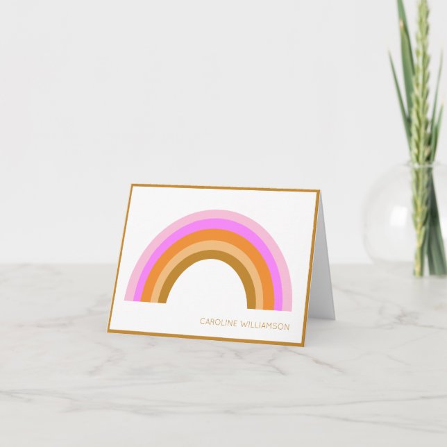 Simple Cute Retro Rainbow Personalized Name Pink Note Card (Front)