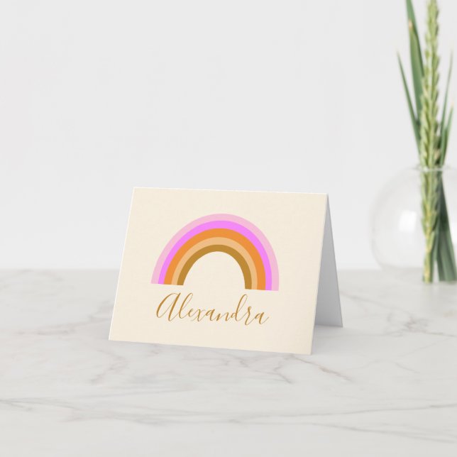 Simple Cute Retro Rainbow Personalized Script Name Note Card (Front)