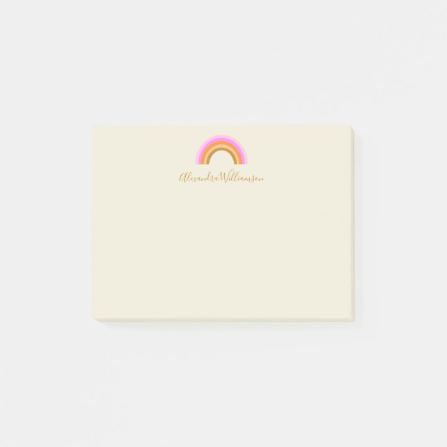 Simple Cute Retro Rainbow Personalized Script Name Post-it Notes (Front)