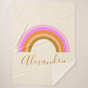 Simple Cute Retro Rainbow Personalized Script Name Sherpa Blanket