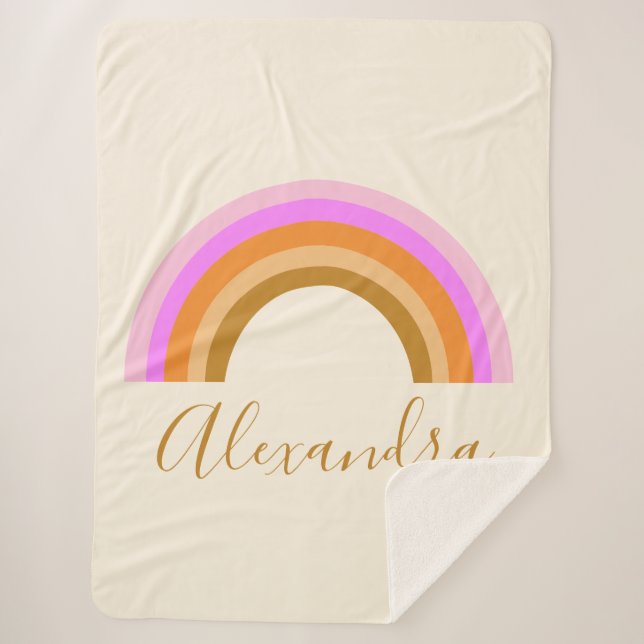Simple Cute Retro Rainbow Personalized Script Name Sherpa Blanket (Front)