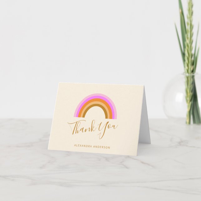 Simple Cute Retro Rainbow Personalized Script Name Thank You Card (Front)