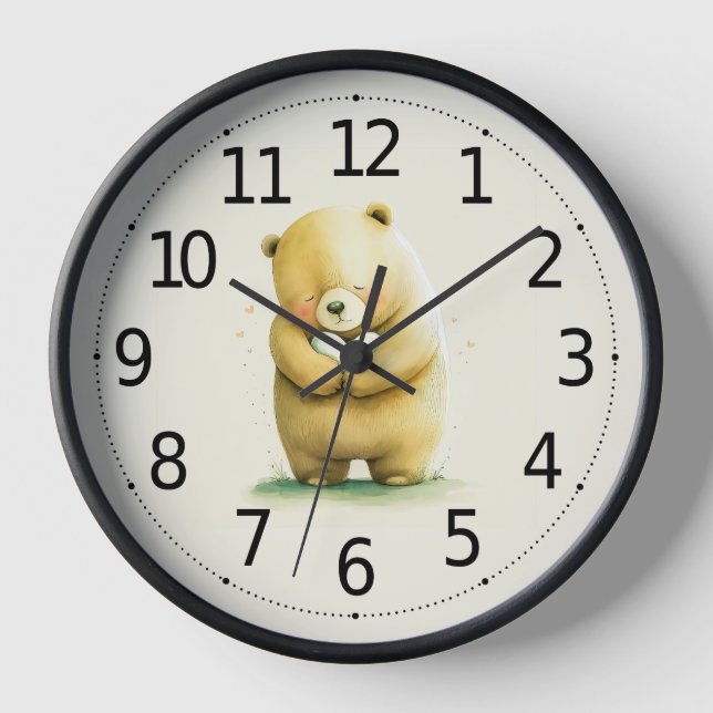 Simple Cute Sad Bear Holding a Heart Artwork | Clock (Front)