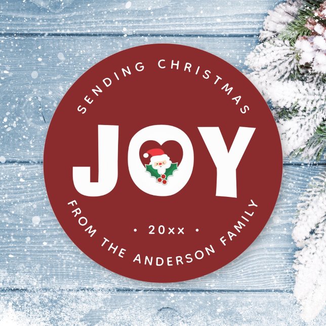 Simple Cute Santa & Holly Berries Christmas Joy Classic Round Sticker (Creator Uploaded)