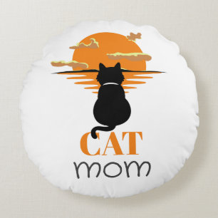 Simple Cute Script Pet owner Cat Mom Round Pillow