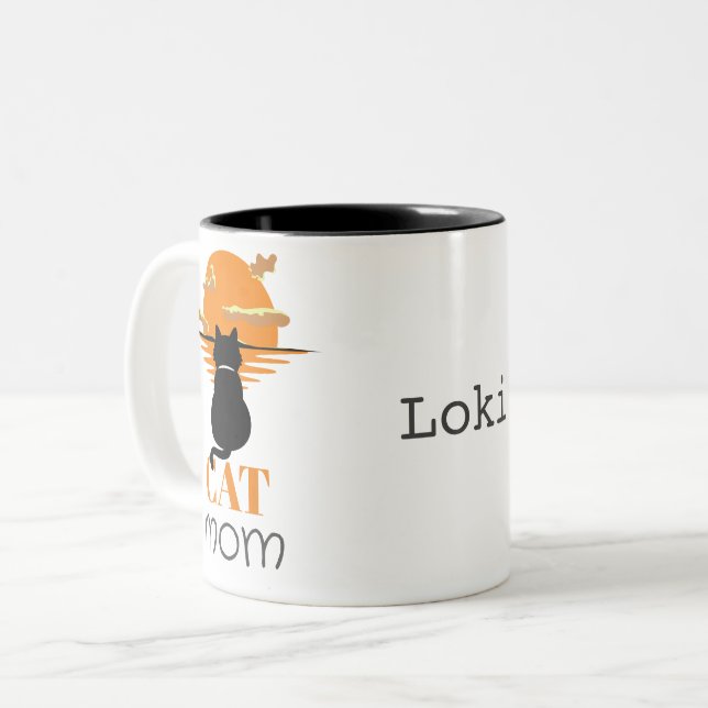 Simple Cute Script Pet owner Cat Mom Two-Tone Coffee Mug (Front Left)