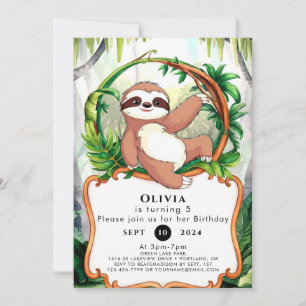Simple Cute Sloth Birthday Invitation