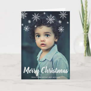 Simple Cute Snowflakes Photo Modern Christmas Holiday Card