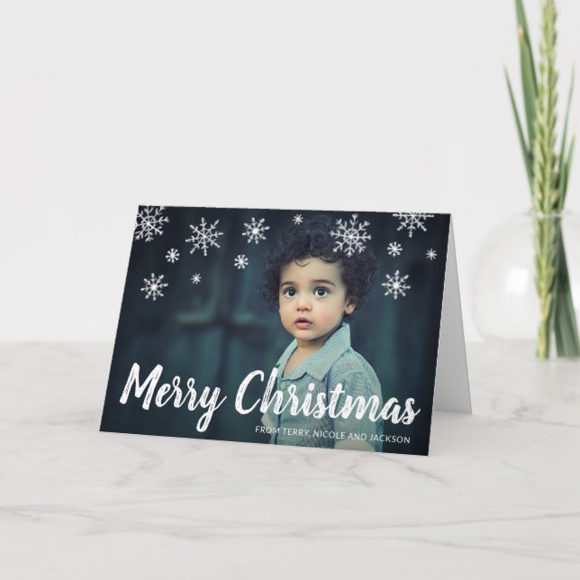 Simple Cute Snowflakes Photo Modern Christmas Holiday Card (Front)