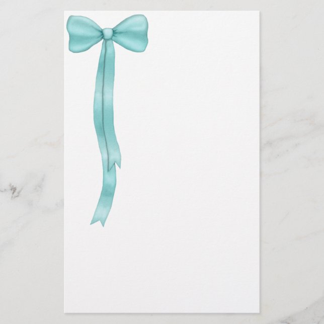 Simple Cute Teal Blue Bow Stationery (Front)
