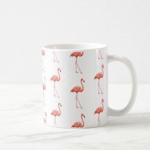 Simple Cute Trendy White Pink Flamingo Pattern Coffee Mug