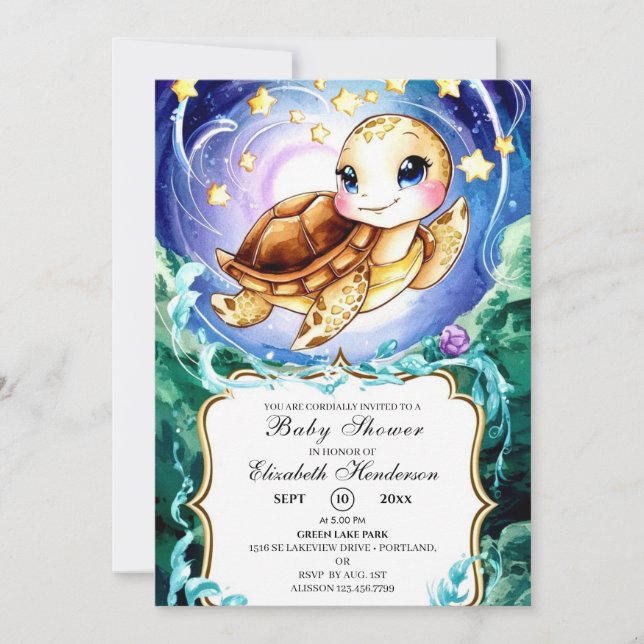 Simple Cute Turtle Baby Shower Invitation (Front)