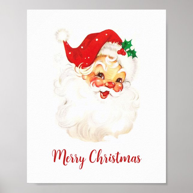 Simple Cute Vintage Santa Claus Christmas Poster (Front)