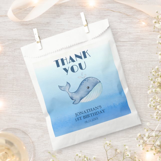 Simple Cute Whale Blue Sea Birthday Thank You Favour Bag (Clipped)