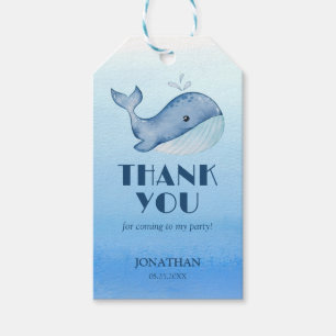 Simple Cute Whale Blue Sea Birthday Thank You Gift Tags