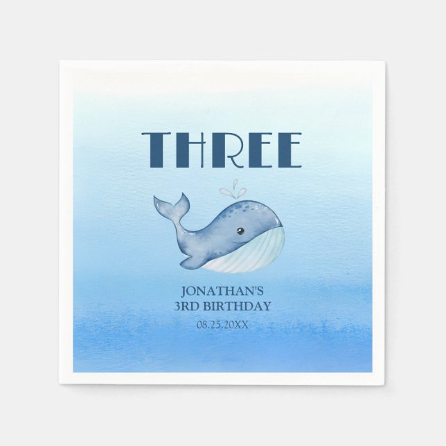 Simple Cute Whale Blue Sea Ocean Birthday  Napkin (Front)