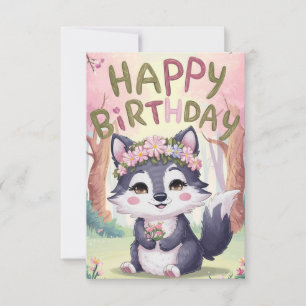 Simple Cute Wolf Digital Birthday Card