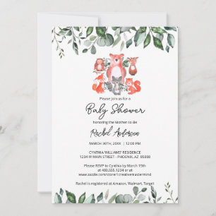 Simple Cute Woodland Animals Greenery Baby Shower Invitation