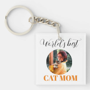 Simple Cute World's Best Cat Mom Photo Keychain
