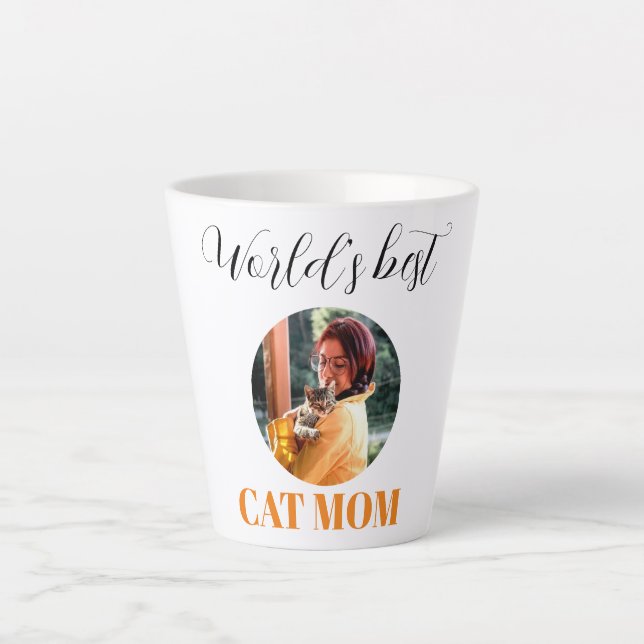 Simple Cute World's Best Cat Mom Photo Latte Mug (Front)