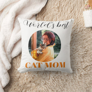 Simple Cute World's Best Cat Mom Photo Throw Pillow