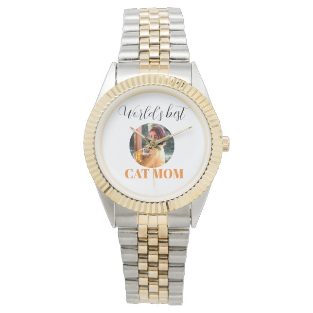 Simple Cute World's Best Cat Mom Photo Watch (Front)