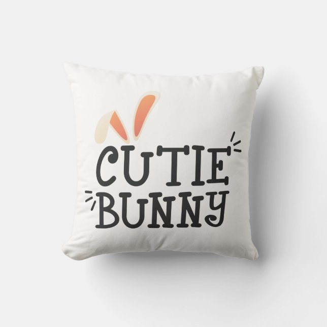 Simple Cutie Bunny Easter Typography Throw Pillow (Front)
