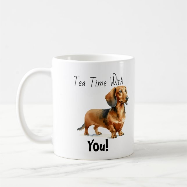 Simple Dachshund Browns 'Tea Time' Personalize  Coffee Mug (Left)