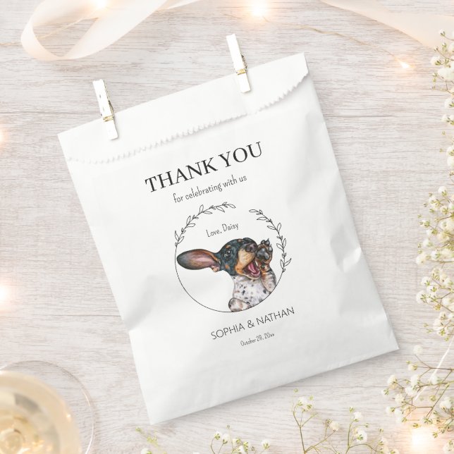 Simple Dachshund Dog Wedding Thank You Favour Bag (Clipped)