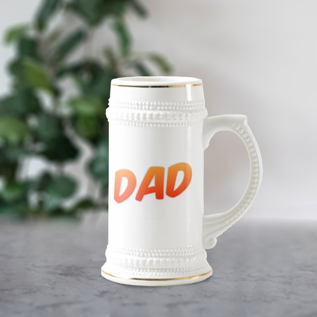 Simple Dad Orange and White Big Beer Stein (Perfect stein for your dad as it already has his name on it)