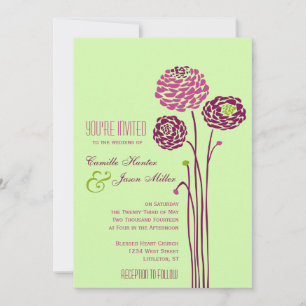 Simple Dahlia - Green & Purple Wedding Invitation