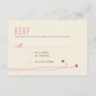 Simple Dahlia - Vintage Pink & Brown Wedding RSVP Card