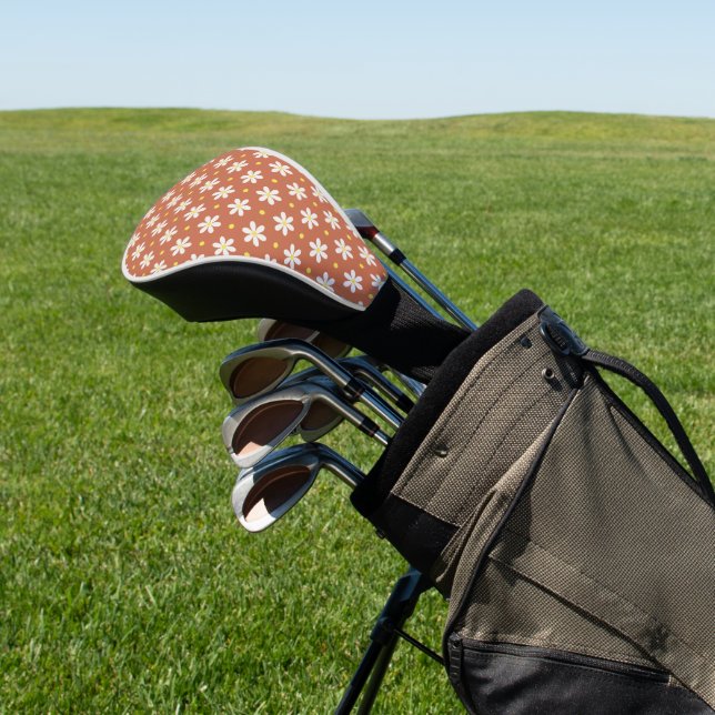 Simple Daisy Floral Pattern Golf Head Cover (In Situ)