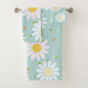 Simple Daisy Flowers Floral Pattern trendy Girly  Bath Towel Set